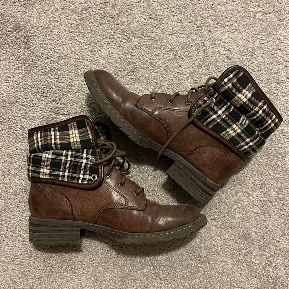B.O.C. Born Concept DSW Plaid Fold-over Lace-up Booties